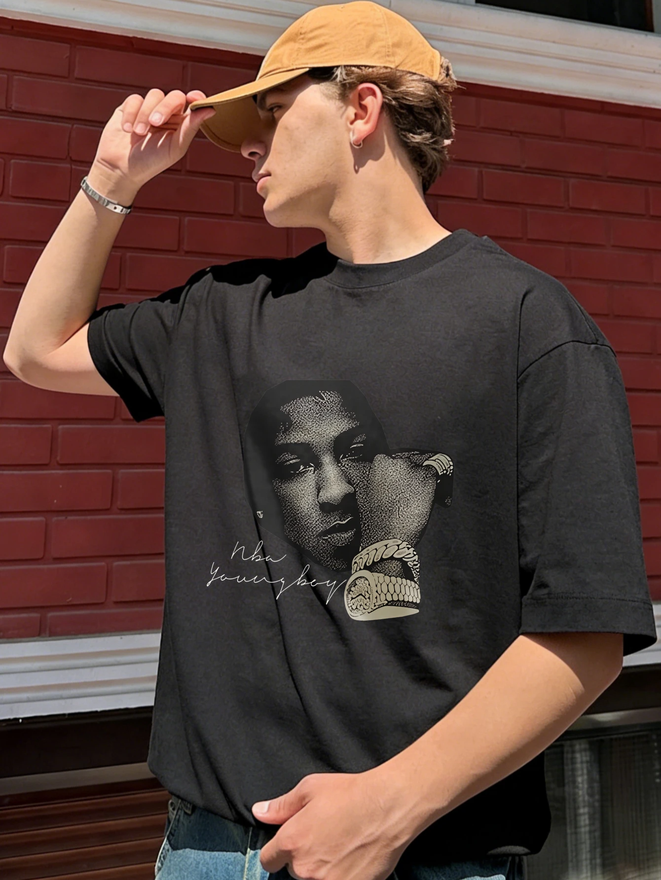 

Mens Oversized Cotton Retro Tupac Graphic Print Short Sleeve Summer Casual Streetwear T Shirt for Men