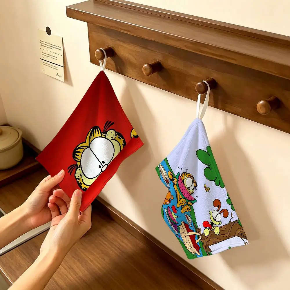Anime G-Garfields Cat Polyester Cotton Hand Wiping Towel, Hanging Design, Durable for Household Restaurant Toilet Use