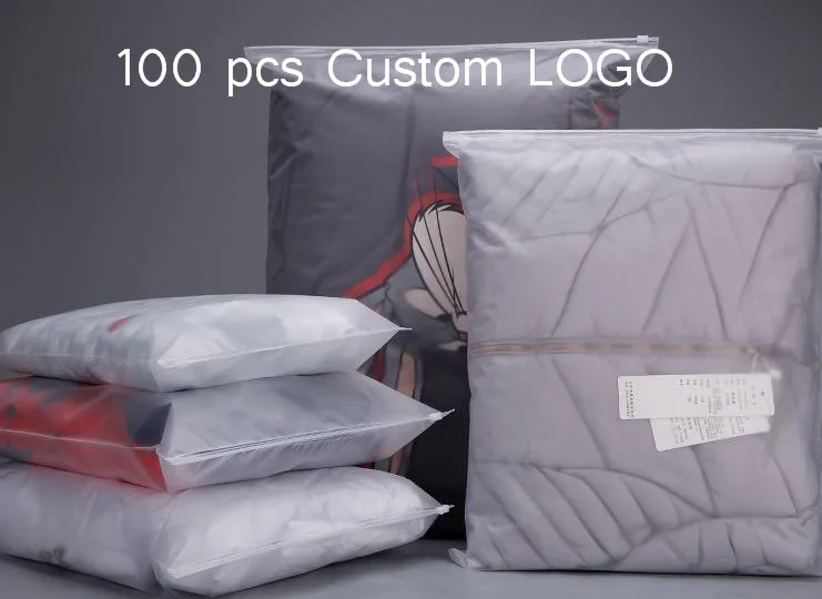 Wholesale Custom logo Matte Frosted Waterproof Zipper PE Plastic Slider Clothes Packing Ziplock Bags