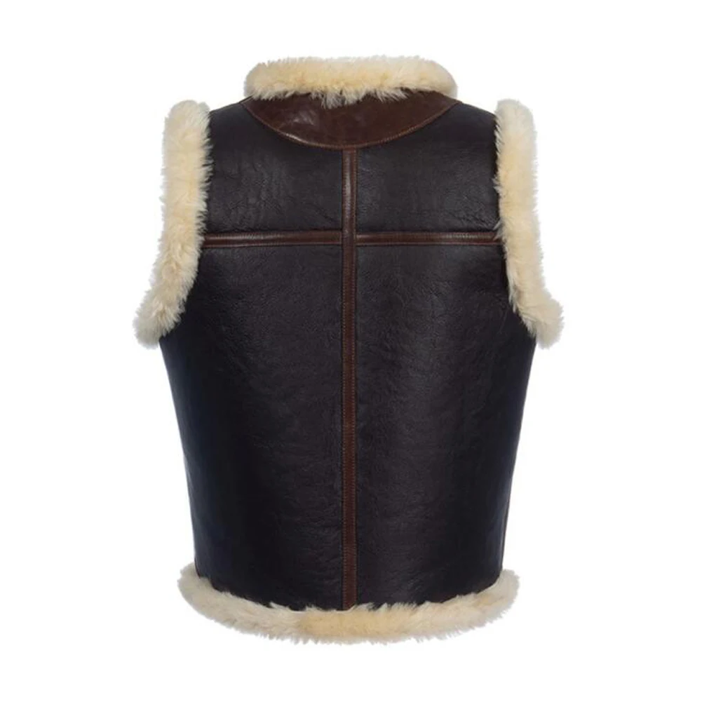 Denny&Dora Men's Shearling Vest C3 Flight Jacket Thick Warm Winter Sheepskin Vest