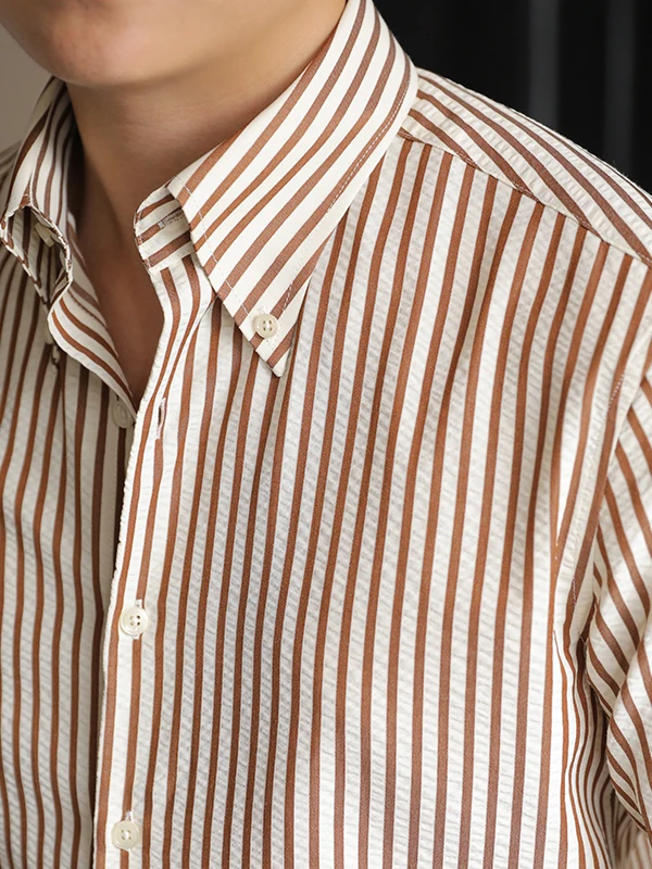 

Мужская осенняя рубашка в полоску, не требующая глажки, приталенная, универсальная, с отложным воротником, на пуговицах, с длинным рукавом