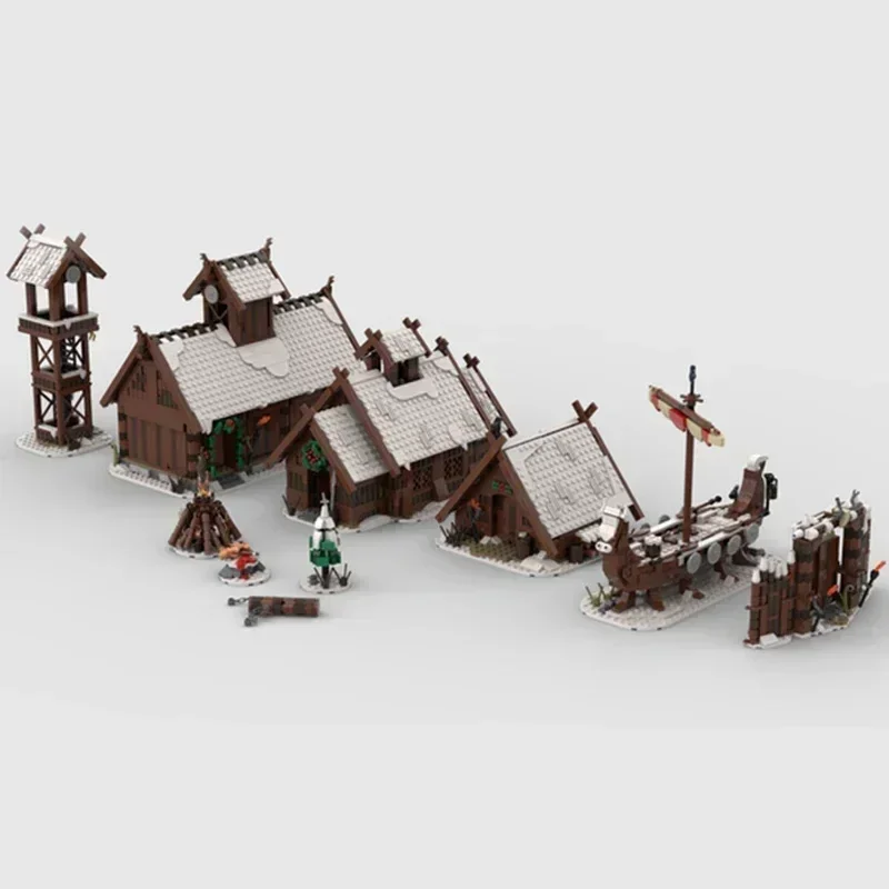 MOC-décennie s de Construction Modulaires en Briques, Modèle de Vue de Rue Nordique, Village Viking, Technologie d'Hiver, Cadeau de Noël, Ensemble de Bricolage