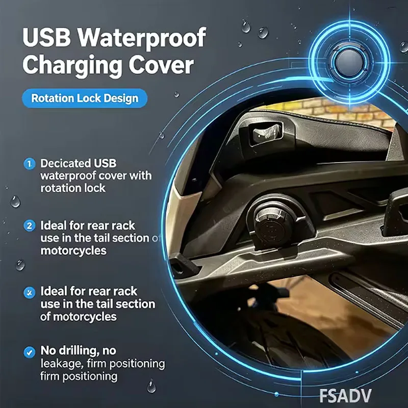 For BMW R1300GS R1300GS ADV R 1300GSA R1300RT R1300RS C400GT 2023-2026 New Rear Box saddlebag USB Waterproof Charging Cover