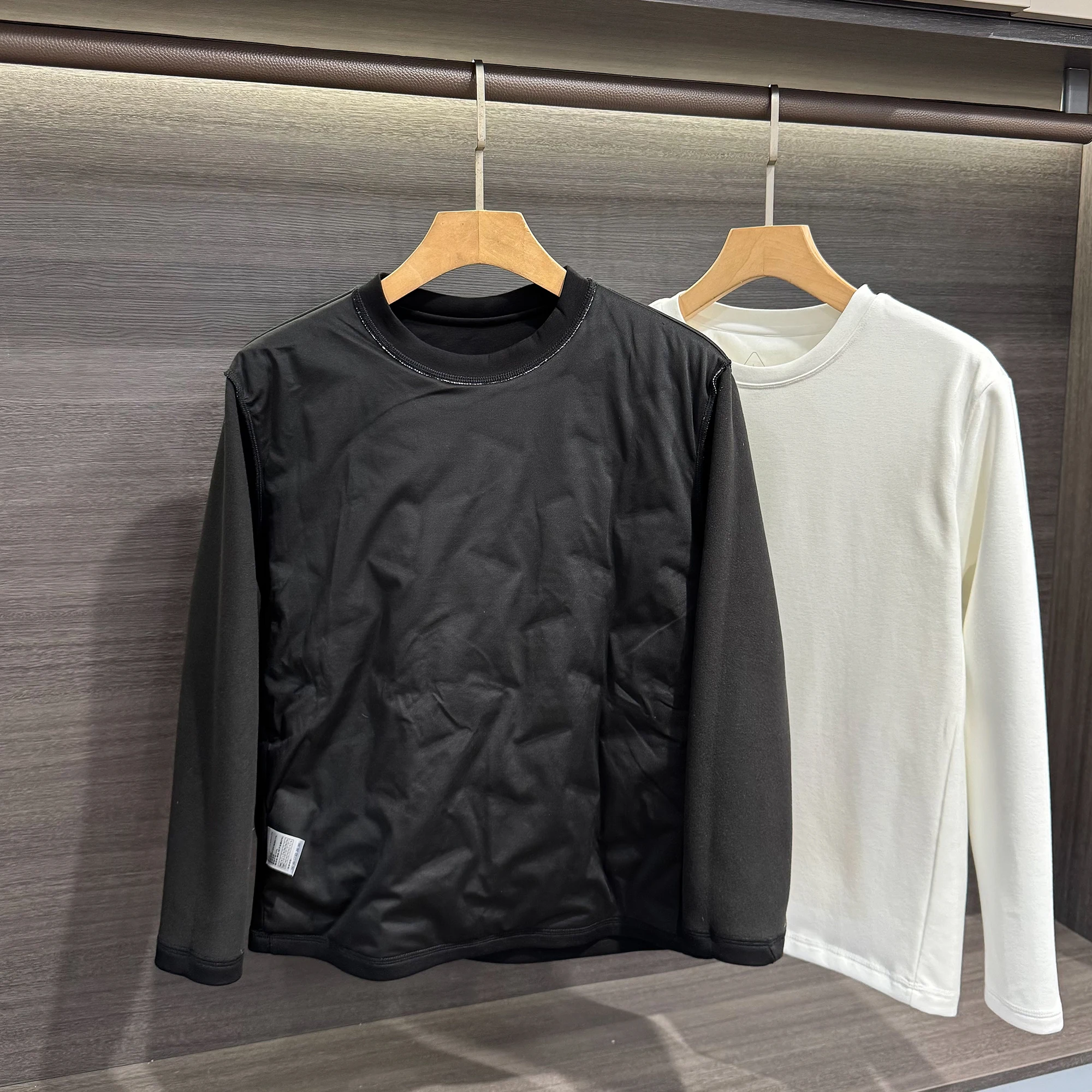 

Men's Winter Thermal Warm round Ne Long Sve T-irt Goose down Filling Casual Sle Base irt Polyester Fiber Jaet