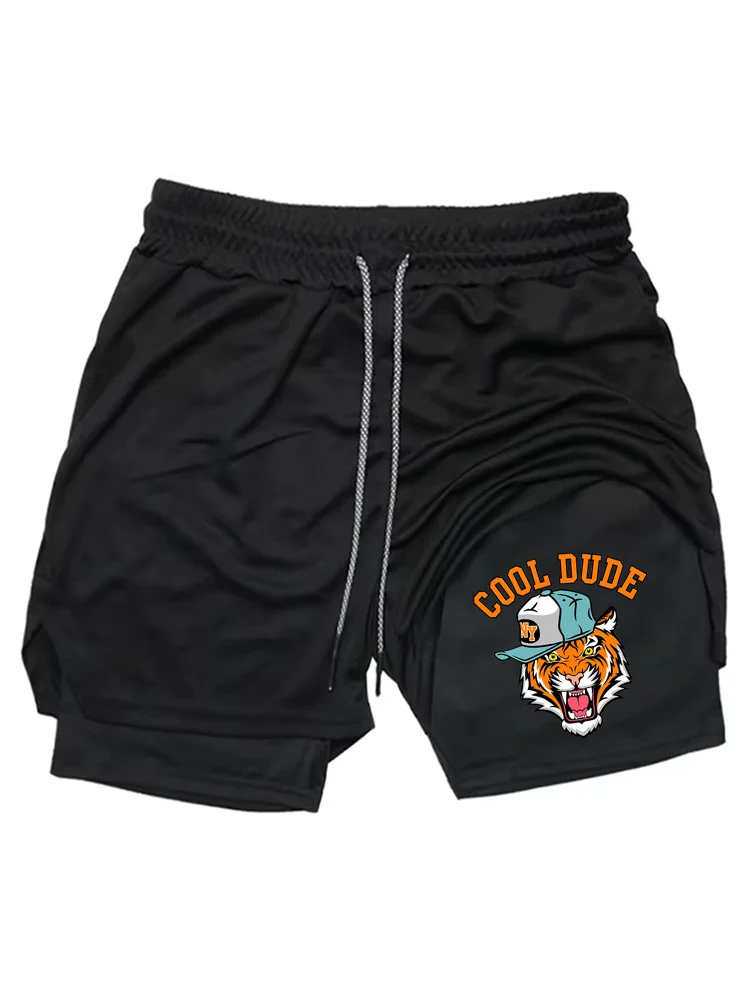 

Новые мужские спортивные шорты 2-в-1 с принтом и карманом для телефона, быстросохнущие шорты для летних тренировок в зале, беговые шорты WX004