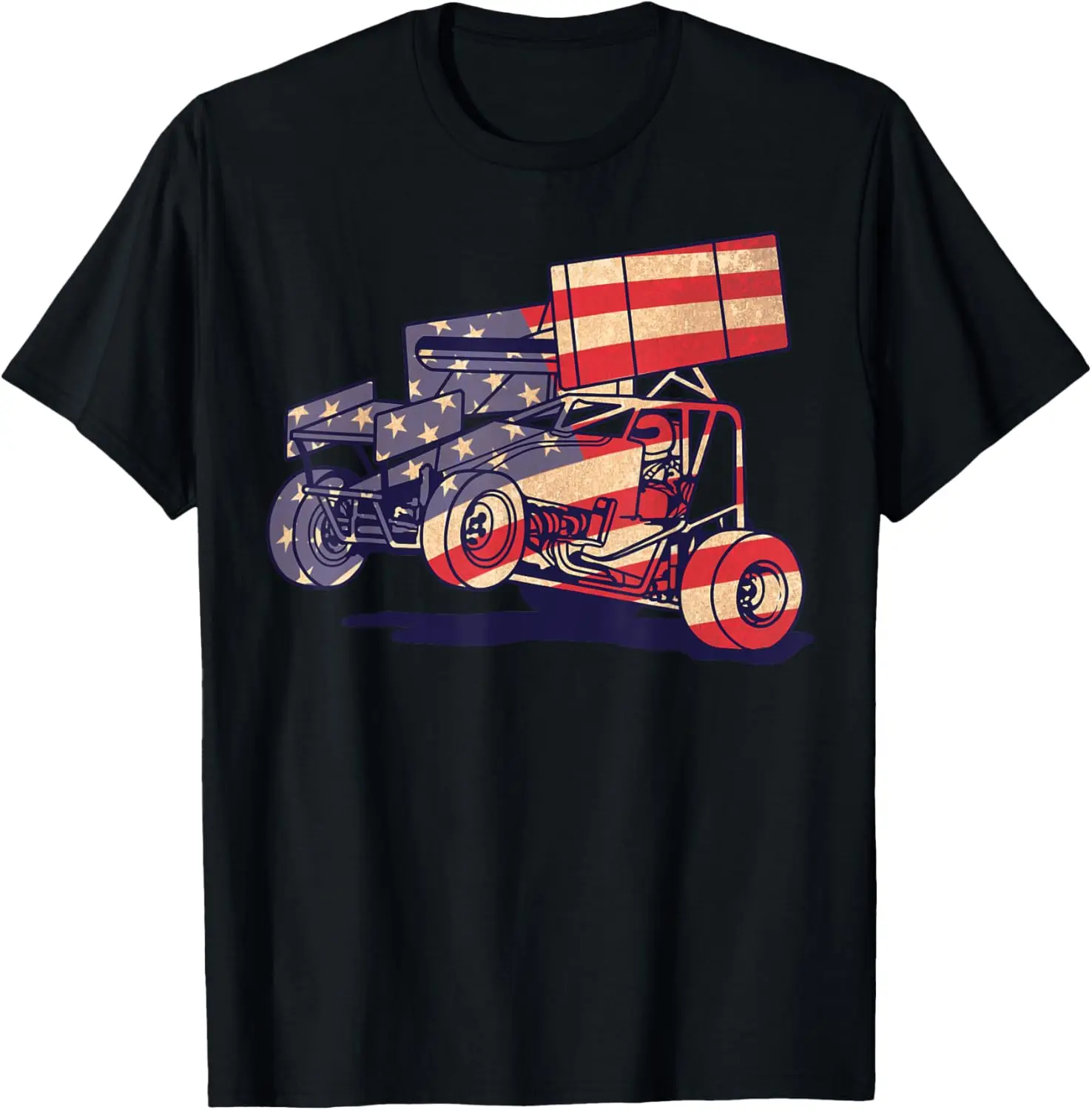 Vintage Sprint Car American Flag Funny Racer Racing Gift Men T-Shirt