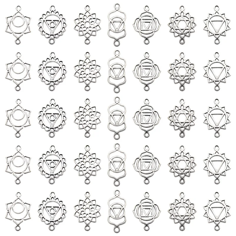 21pcs Mixed Antique Silver Chakra Energy Charms Alloy Metal Connectors Pendants  For DIY Bracelet Necklace Craft Jewelry Making