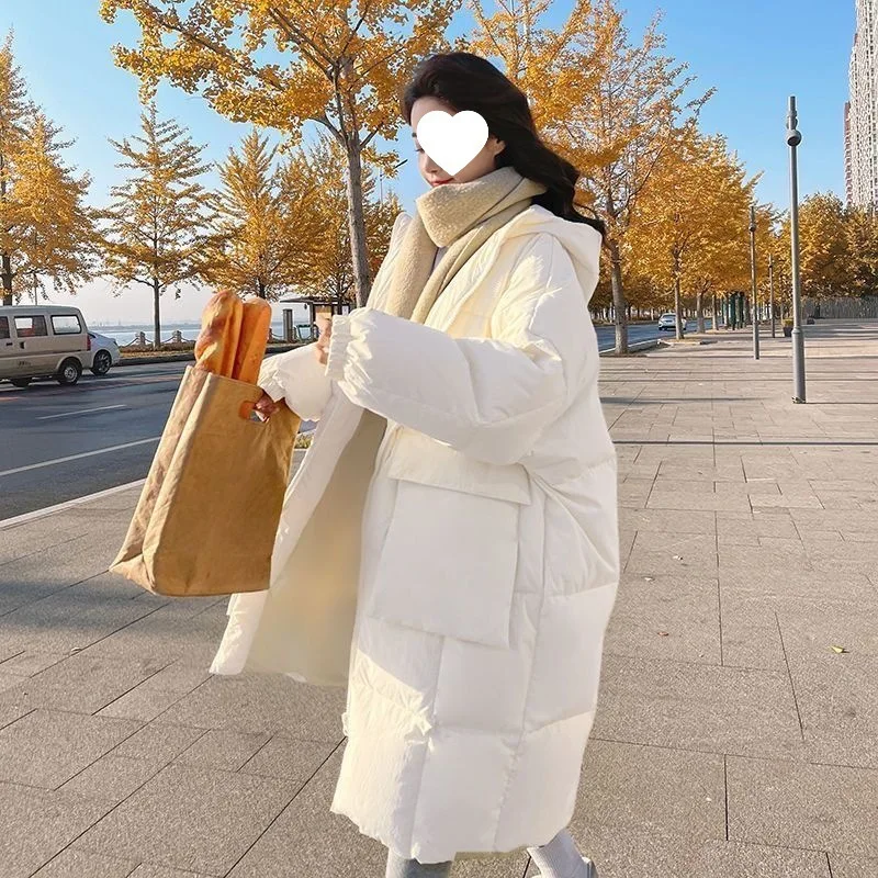 

New Korean Women's Jacket Winter Parkas Loose Hooded Cotton Padded Female Long Down Jacket Thicken Oversize Puffer Coats