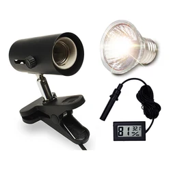 UVA+UVB 3.0 Reptile Lamp Kit with Clip-on Ceramic Light Holder Digital Thermometer Hygrometer Turtle Tortoises Basking UV Lamp