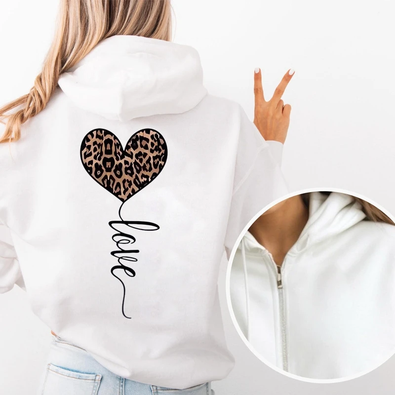 レディース ジッパー パーカー オーバーサイズ ユニセックス スウェットシャツ ハート ヒョウ柄 カジュアル ストリートウェア 女性とティーン向け 居心地の良い秋のギフト