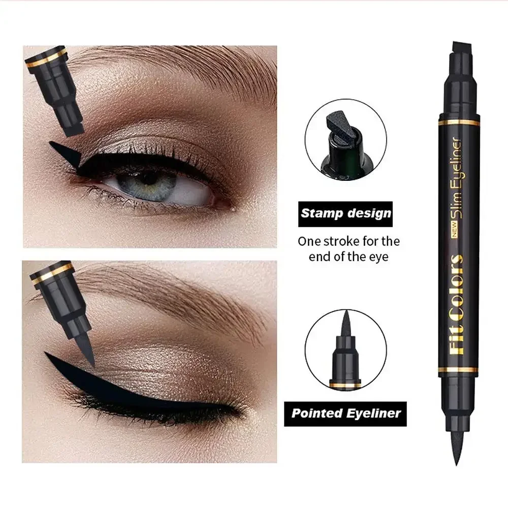 Doppelseitiger Eyeliner mit schwarzem Herz-Stern-Stempel, wasserfest, schnell trocknend, flüssiger Eyeliner, 6-teiliges Set, wischfestes Make-up-Set