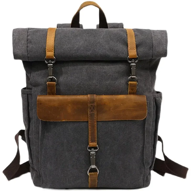 Minimalist College Vintage Scroll Pepper Salt Outdoor Mountaineering Canvas Travel Computer Backpack