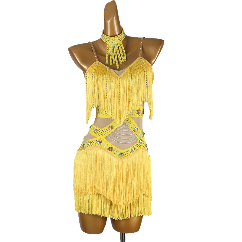 

Latin Dance Dress for Women Competition Salsa Fringe Dresses Sleeveless Rumba Chacha Party Stage Dancewear Clothes