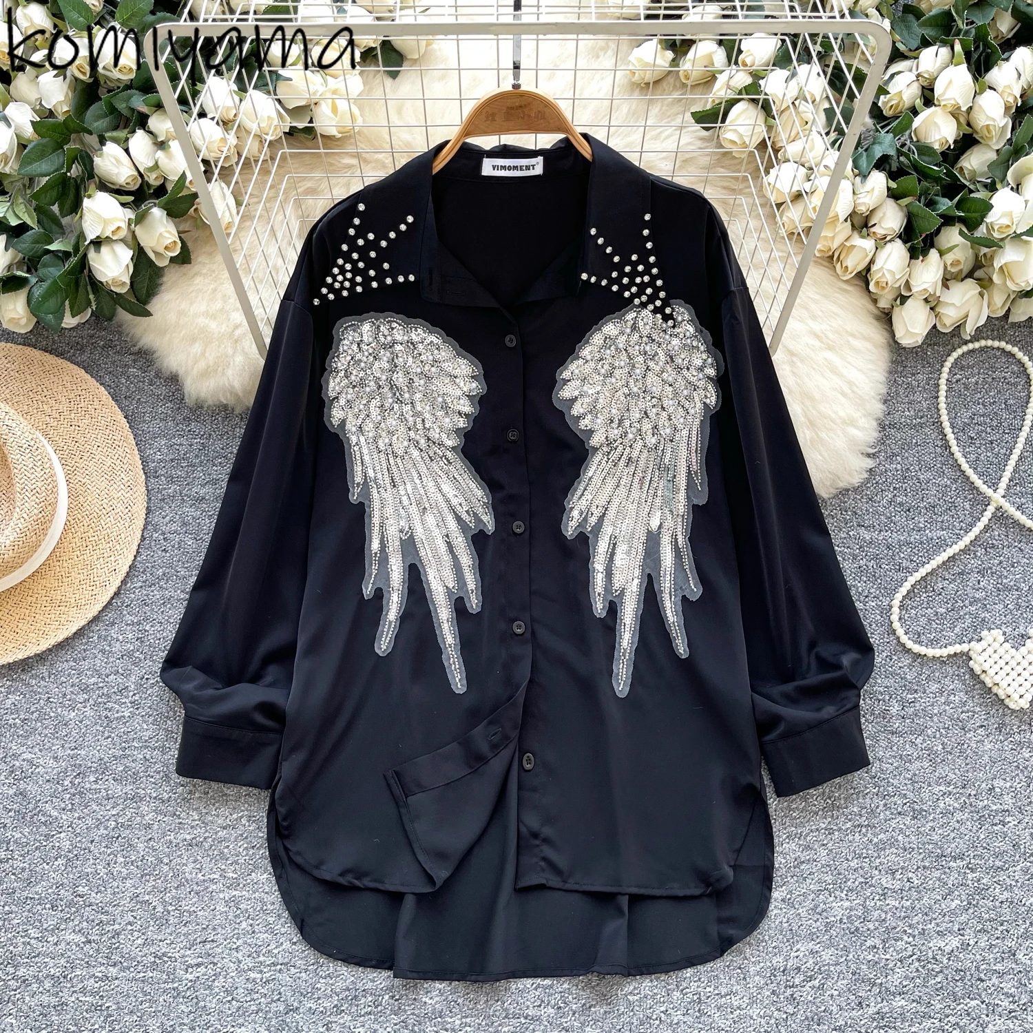 

Diamonds Sequin Embroidery 2025 Ropa Mujer Turn Down Collar Shirts Blouses Single Breasted Tops Long Sleeve Blusas Loose Camisas