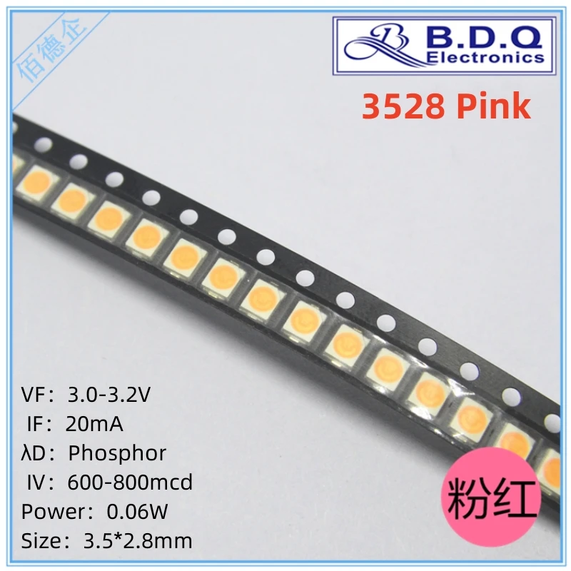 3528 Pink LED Lamp Beads SMD LED Light Size 1210 Light-emitting Diode High Bright Quality 100pcs