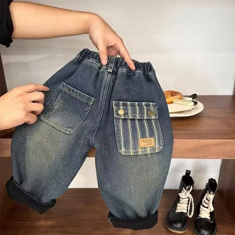 

Boys Fleece-lined Jeans Fashion Children's Winter Denim Pants Kids Casual Autumn Trousers New Toddler Plush Velvet Pants 1-8Y