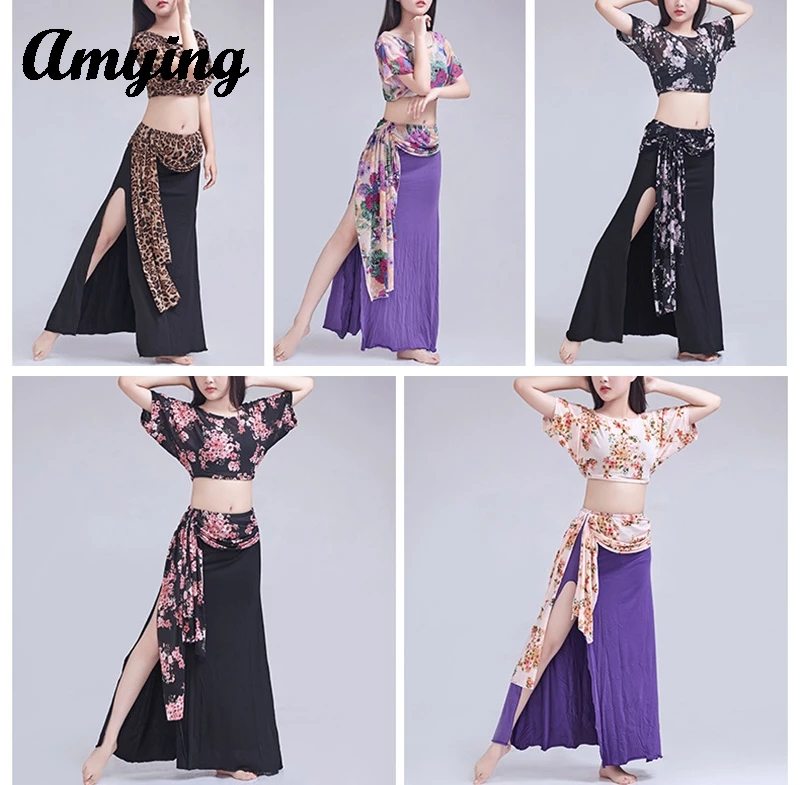 2024 Women Belly Dance Training Costume New Fashion Oriental Dance Performance Clothing Female Short Sleeve+Split Long Skirt Set