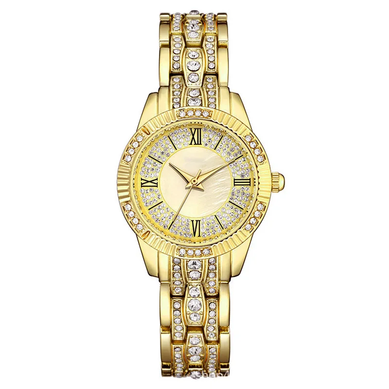 Ensemble de montres à quartz diamant pour hommes et femmes, cristal brillant Hip Hop, bracelets pour amoureux, montre de couple de luxe, cadeau, 4 pièces