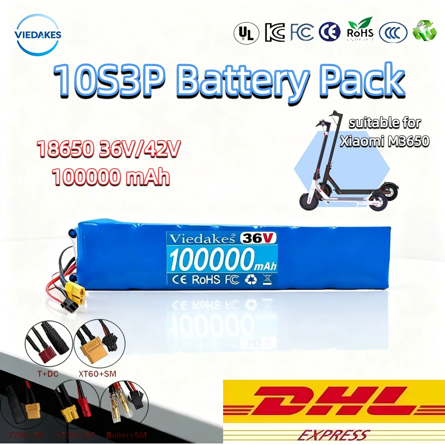 

Viedakes 10S3P 36V battery pack 18650 lithium battery suitable for Xiaomi M365 electric scooter battery+42V charger