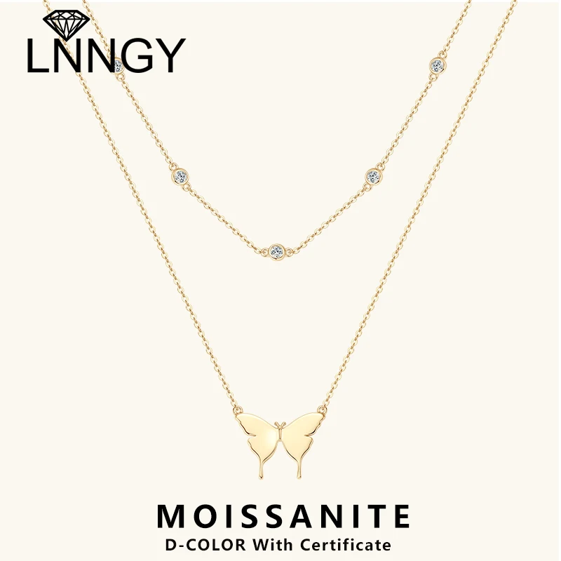 

Ожерелье Lnngy с муассанитом и рамкой 2,5 мм, Двухслойное ожерелье с подвеской-бабочкой, серебро 925 пробы, оригинальная сертифицированная цепочка для женщин