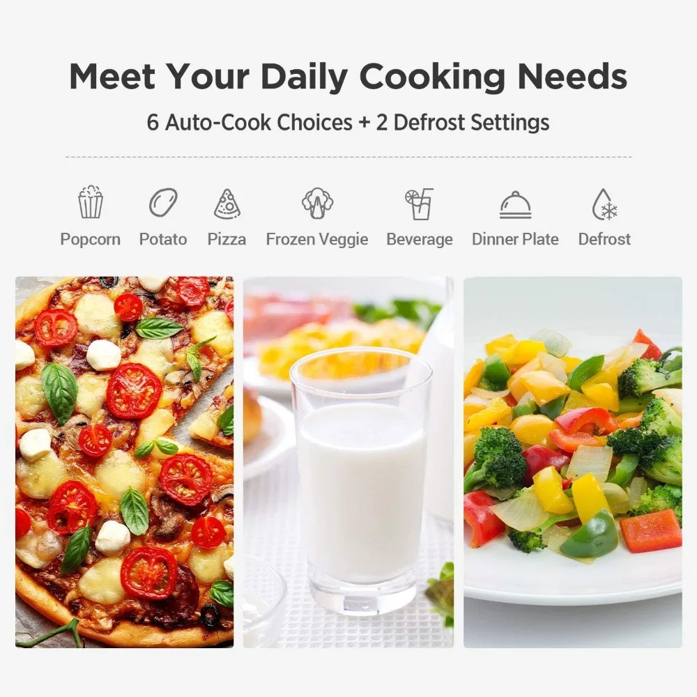 소리 켜기/끄기, ECO 모드 및 간편한 원터치 버튼을 갖춘 조리대 전자레인지, 0.7 Cu Ft/700W, 펄 화이트