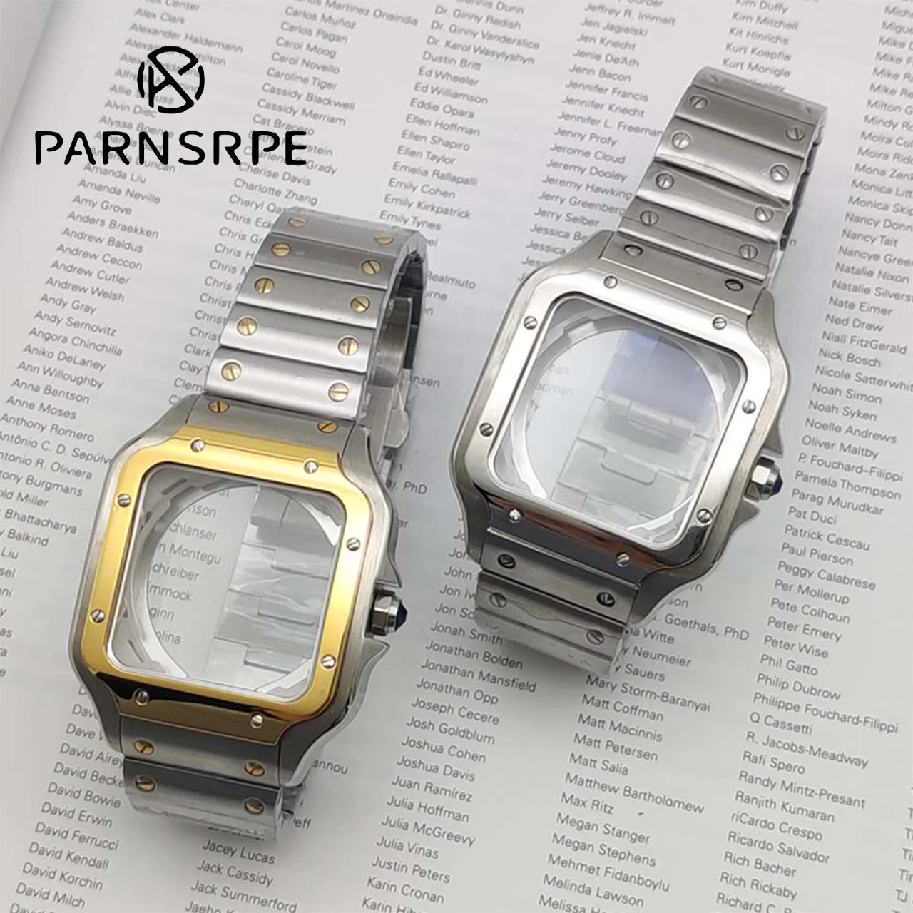 

40mm square mechanical watch case set blue anti scratch glass compatible with NH35 NH36 4R movement stainless steel