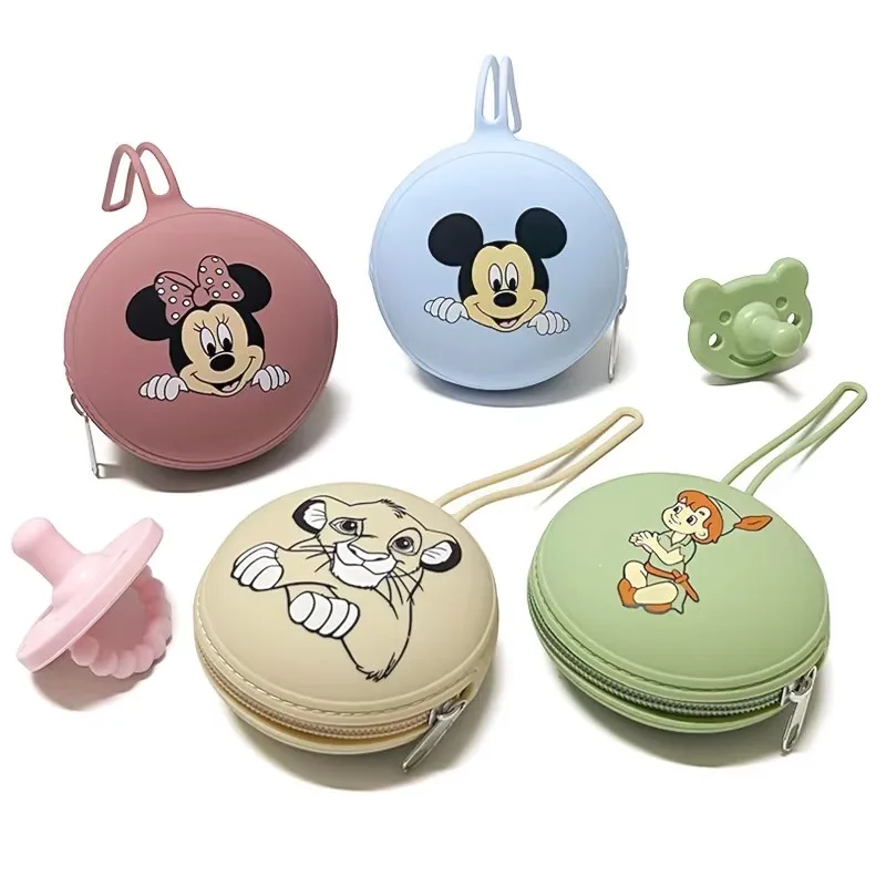 1 Uds. Peter Pan de calidad alimentaria Mickey Minnie mouse Winnie the Pooh Simba Stitch impreso silicona bolsa para pezones de bebé caja de chupete