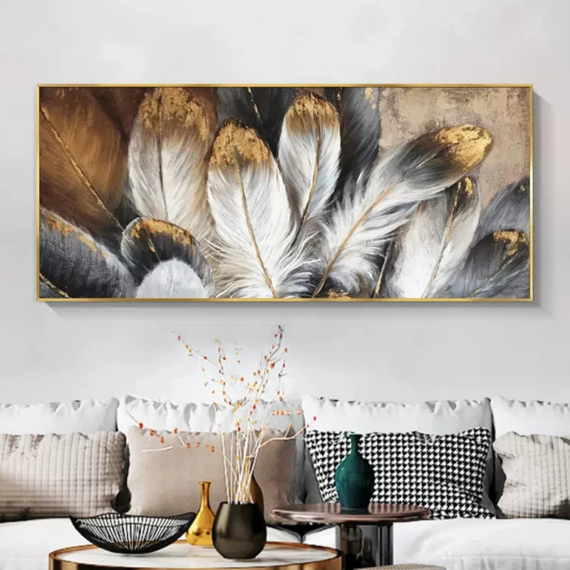 

OuzerQing 100% Hand Painted Oil Painting On Canvas Modern Abstract Feather Wall Art Picture Living Room Home Decoration Unframed