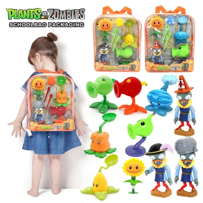 Plantas vs zumbis 2 pvz mochila de armazenamento infantil brinquedos 7 buracos gatling metralhadora ervilha atirador zumbi médico tiro brinquedo presentes