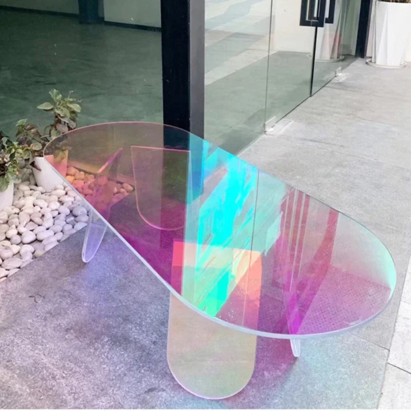 Coffee Tables Acrylic Side Table Gradien Round Colorful Makeup Rainbow Clear Acrylic Iridescent Art Home Decor Furniture