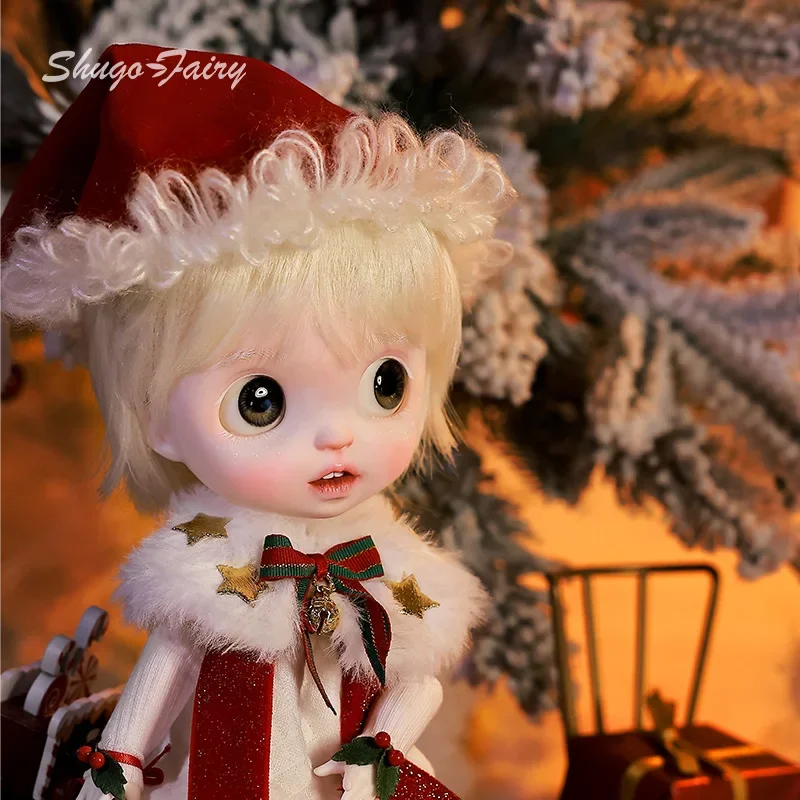 ShugaFairy Lime 1/6 Bjd Dolls Big Head Open Mouth Expression Winter Christmas Style Snow Elf Plush Cape Antler Headdress Dolls