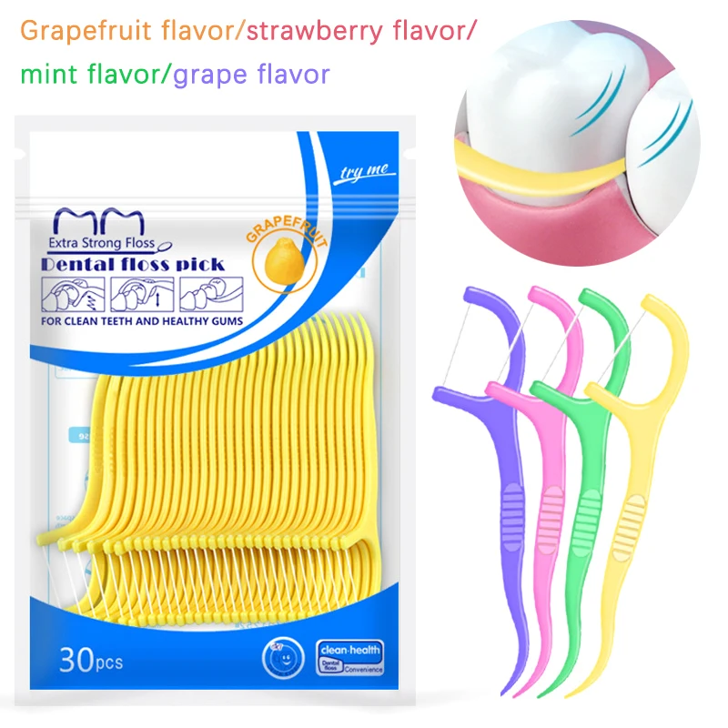 

30PCS Dental Floss Picks Clean Between Teeth Interdental Brush Fruit Flavor Toothpick Floss Picks Cleaning Oral Hygiene Care