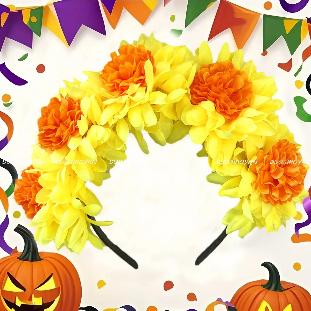 يوم الموتى عقال خفيفة الوزن فو أقحوان عصابة رأس مهرجان الهالوين ملحق نابض بالحياة للنساء دييا دي مورتوس