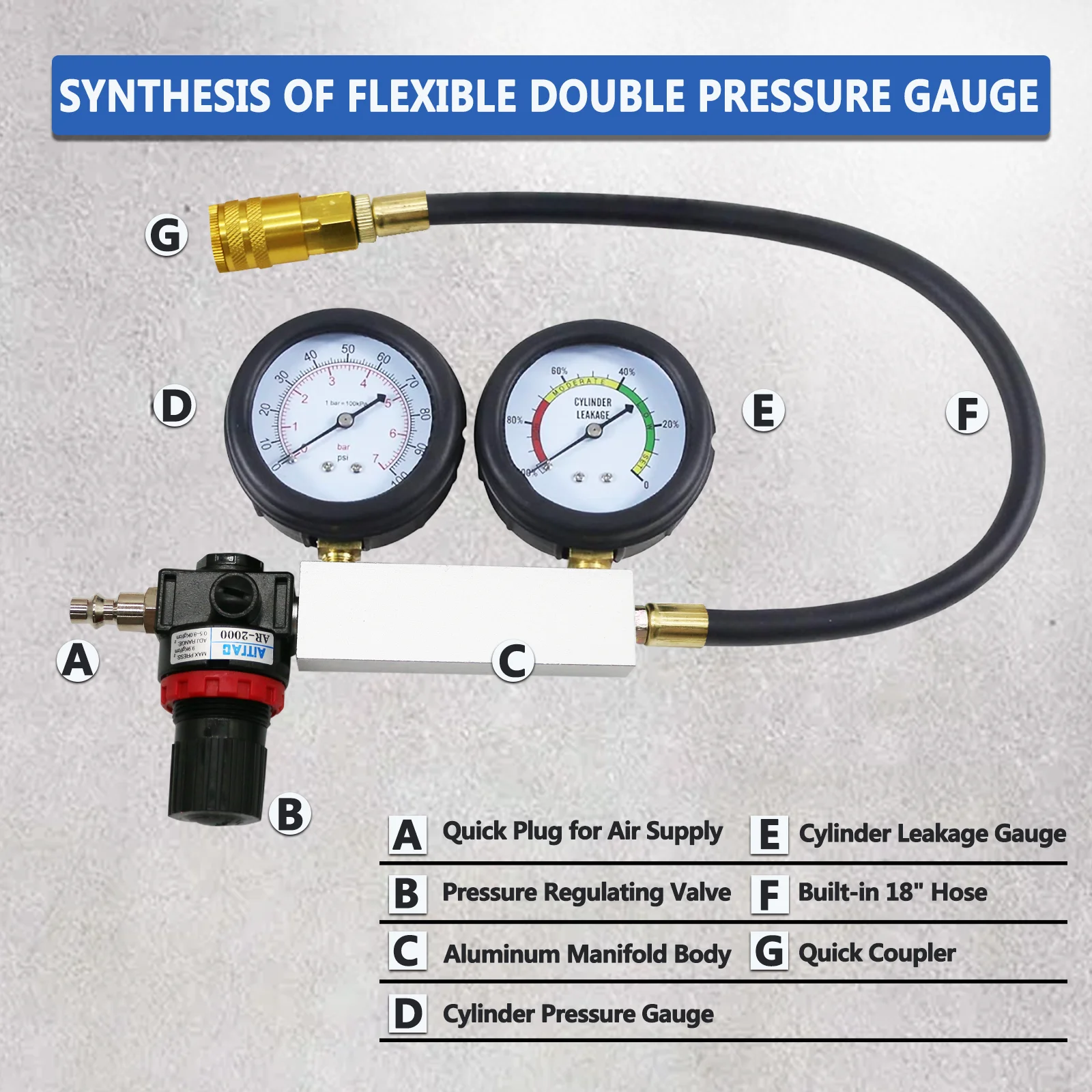 New-Function Cylinder Leak Down Tester Automotive Kit Gasoline Engine Compression Tester Dual Gauge Leakdown Detector Tool Set