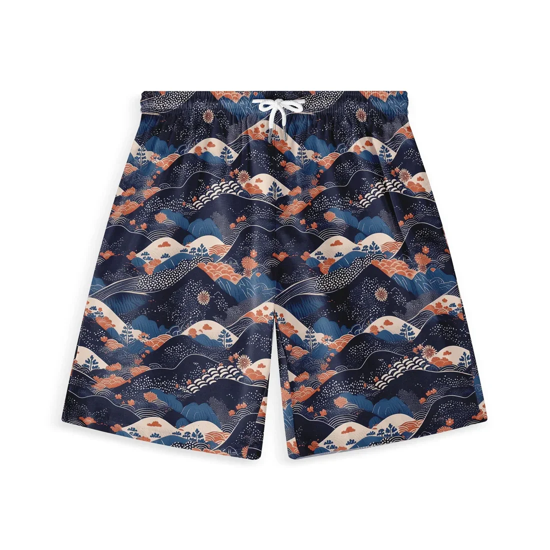Men's 3D Wave Japanese Print Swimming Shorts Casual Drawstring Hawaiian Fish Pattern Summer Swimwear