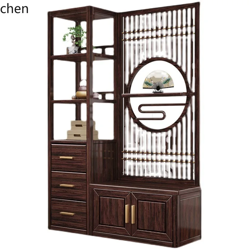 ZML Solid Wood Entryway Cabinet Integrated Wall-Mounted Partition Cabinet Screen Room Hall Cabinet 4