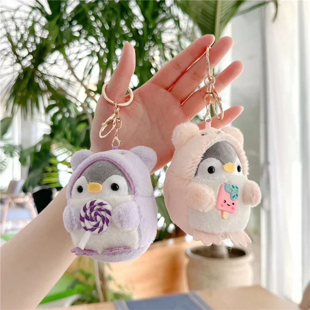 Cute Lollipop Penguin Keychains Cartoon Ice Cream Plush Penguin Pendant Keyring Bag Accessories Kawaii Stuffed Doll Key Ring