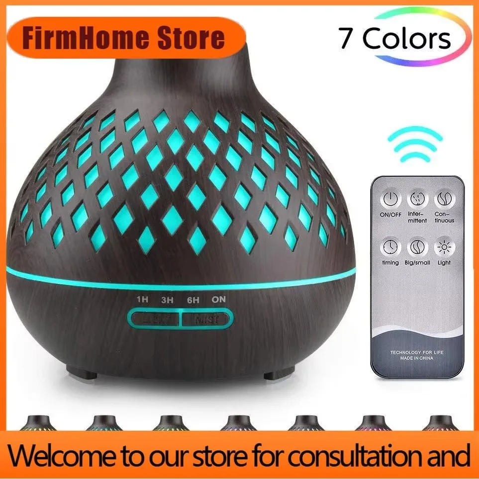 FirmHome StoreGood Quality Aromatherapy Essential Oil Diffuser Wood Grain Colorful LED Ultrasonic Air Humidifier With Remote Con