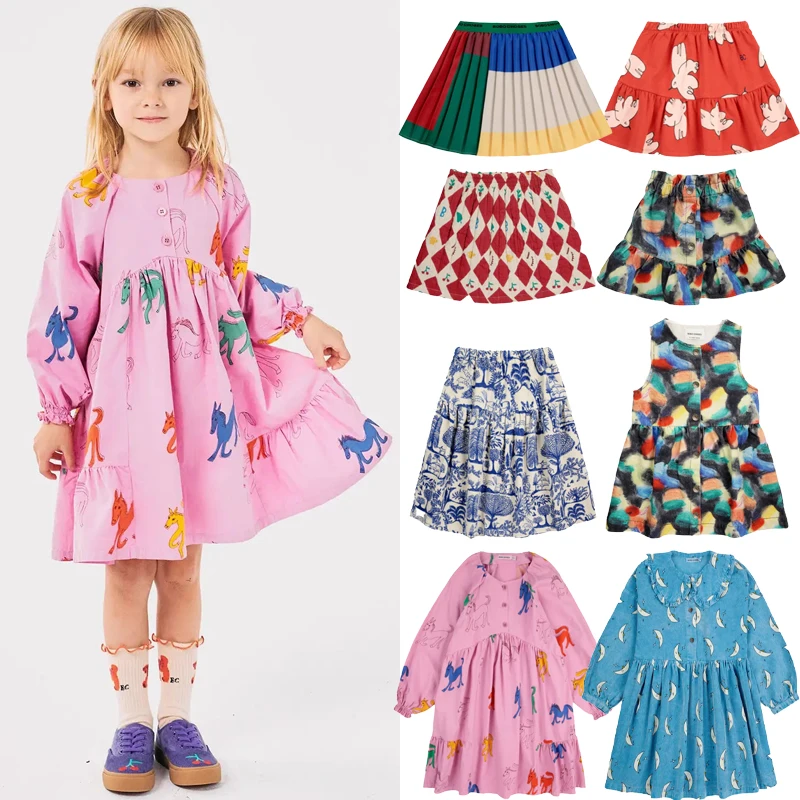 

2024 New Summer Cherry Skirts Girl Embroidery Dress Kid Boutique Clothes Beach Vacation Dress Girls Party Autumn Winter Dresses