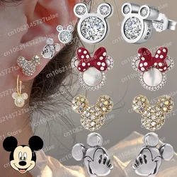 Disney Mickey Mouse Minnie Anime kolczyki Kawaii Minnie srebrna igła kolczyki kolczyki karton biżuteria kobieta akcesoria sztyfty dziewczęce prezenty