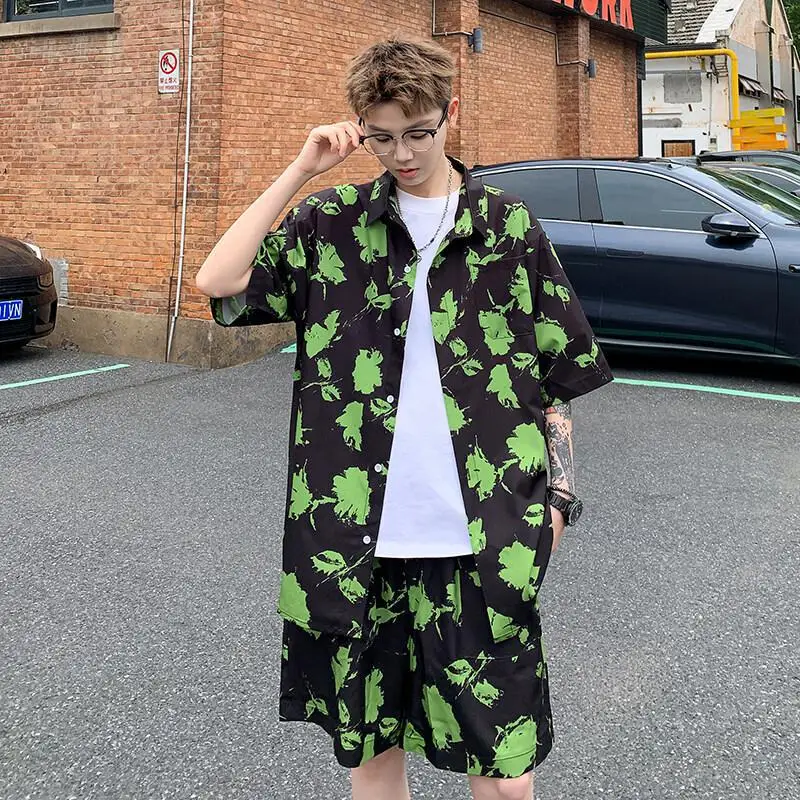 M-XXXXXL Men's Plus Size Short Sleeve Hawaiian Shirt & Shorts Beach Set Tropical Floral Print Summer Vacation Outfit Two Pieces