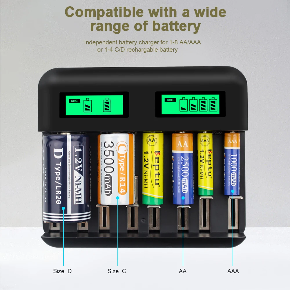 Caricabatteria rapido AA/AAA caricabatteria intelligente LCD per batterie ricaricabili 1.2V AA AAA / C D NiMh NiCd