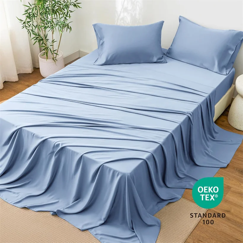 4/6 Pieces Bamboo Bed Sheet Set Soft Cooling Fitted Sheet Flat Bed Sheets Bedsheet Pillowcase Pure Bamboo Bedding Set Breahable