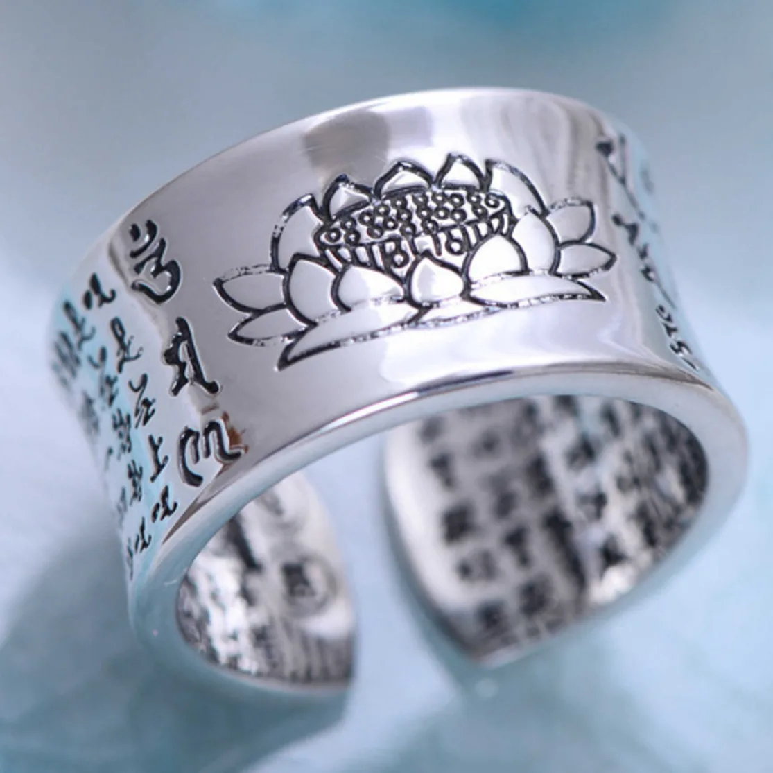 

Spell Buddhist Engraved Magic Amulet Ring With Text Heart Sutra In Buddhist Finger Thai Lotus Fun Satan Rings For Women Men