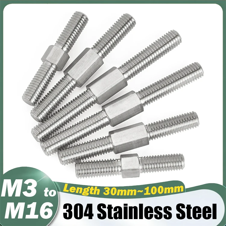 M3 M4 M5 M6 M8 M10 M12 M14 M16 304 Stainless Steel Left and Right Thread Dual Head Threaded Bar Double End Thread Rod Stud Bolt
