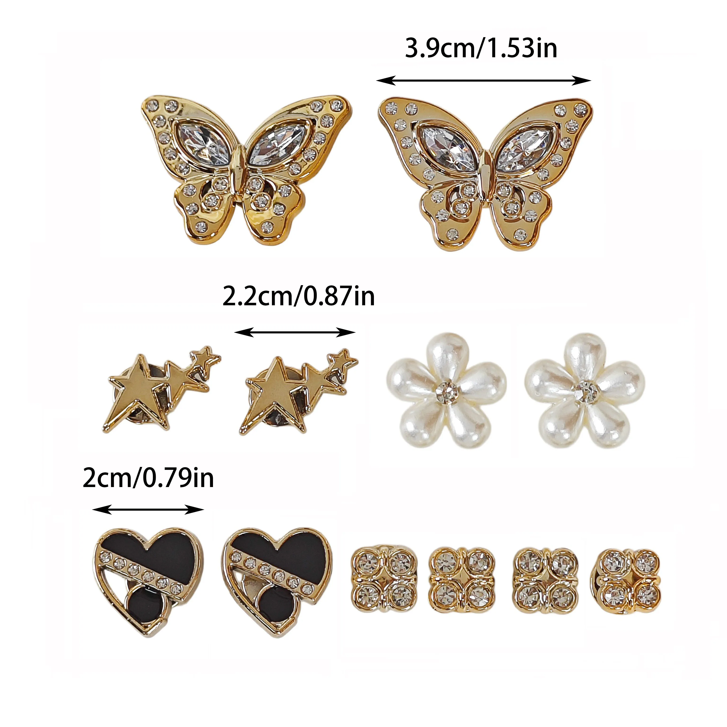 12Pcs DIY Shoe Decoration Charms Shiny Butterfly, Star, Heart, Flower Decorative Buckles Non-Metallic Lightweight Material Y2K Fashion Versatile Cute Personality Style for Men and Women Suitable for Eva Beach Shoes, Sandals, Removable Shoe Decoration, Holiday Gift