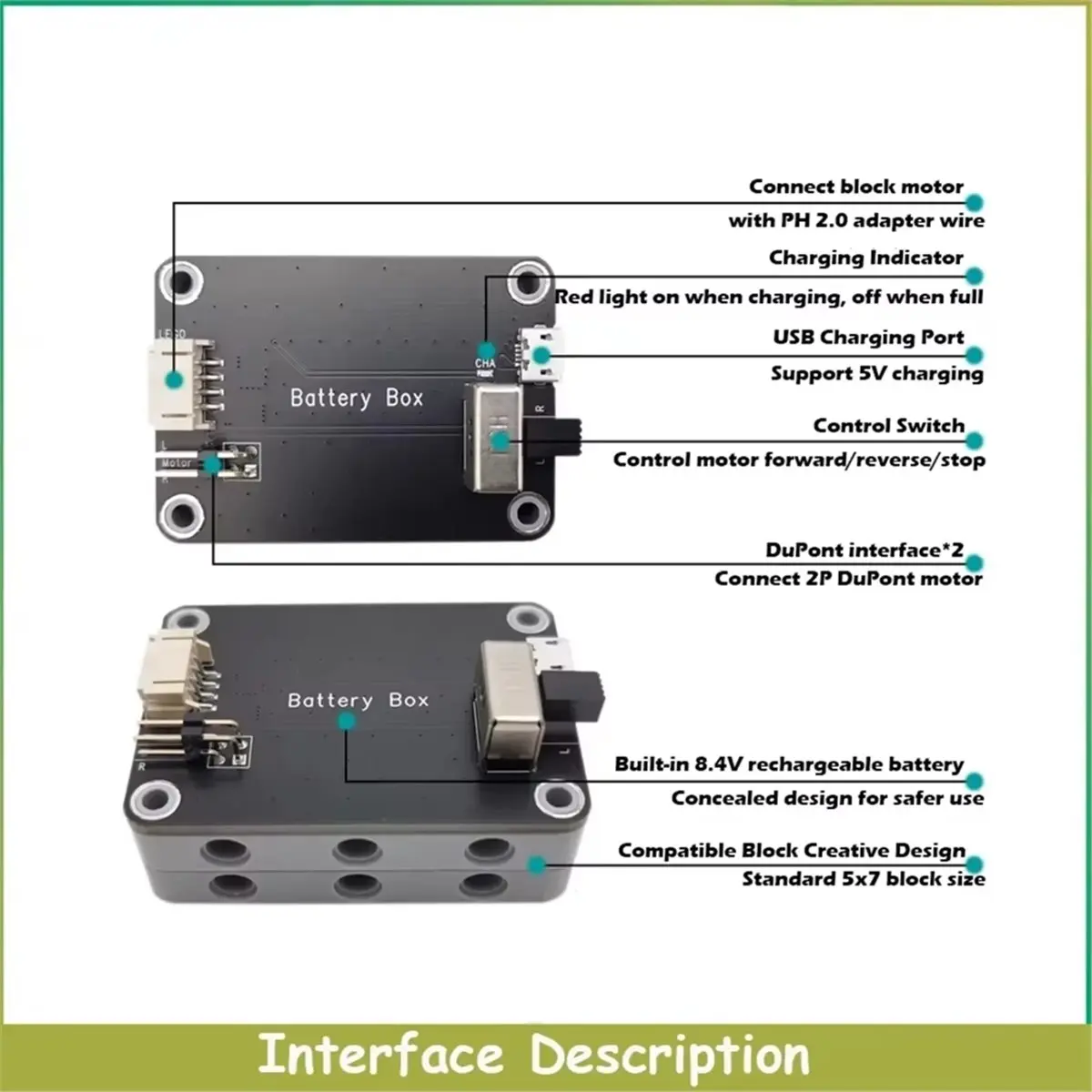 【~ New Y24A】Rechargeable 9V Battery Box Power Output Support M/L/XL Motor Forward/Reverse Control for Building Block