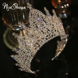 NiuShuya Cubic Zirconia Wedding Crown Queen Jewelry Bridal Hair Tiaras CZ Luxury Rhinestone Tall Tiaras