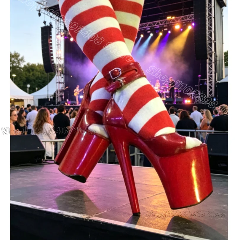 

Red Platform Stiletto Cover Heels Sandals Patent Leather Summer Design for Women Fashion Dancing Sandals Zapatos Para Mujere