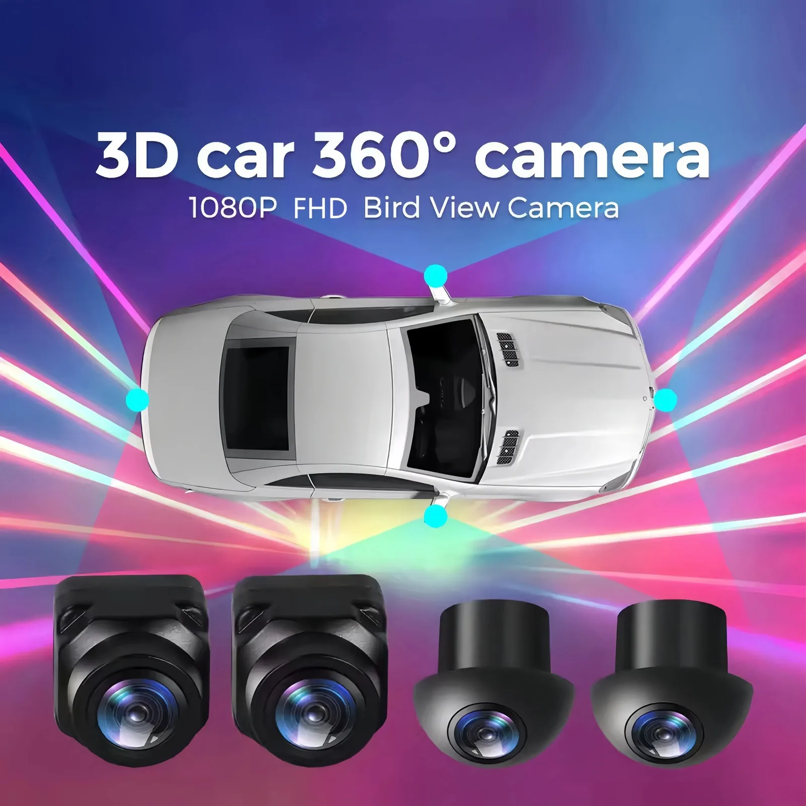 360-°-4方向ビュー対応hdパノラマカメラ、車載androidラジオマルチメディアプレーヤー用、ナイトビジョンフルカラー（フロント-リア-左-右）